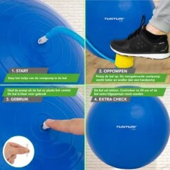Tunturi Fitness Bal - Yoga Bal Inclusief Pomp - Pilates Bal - Zwangerschaps Bal - 90 Cm - Kleur: Blauw - Incl. Gratis Fitness App -Fit Gear Verkoop 1200x1200 1450