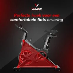 Venom Sports Hometrainer Fiets – Fitness Fiets – Professionele Indoor Cycle Met Lage Instap – Hometrainer Fitness – Hoge Stabiliteit – Spinningfiets – Cardio Bike – LCD Scherm – Verstelbaar – V-belt Aandrijving – Tot 175cm En 150kg – Zwart/Rood -Fit Gear Verkoop 1200x1200 149