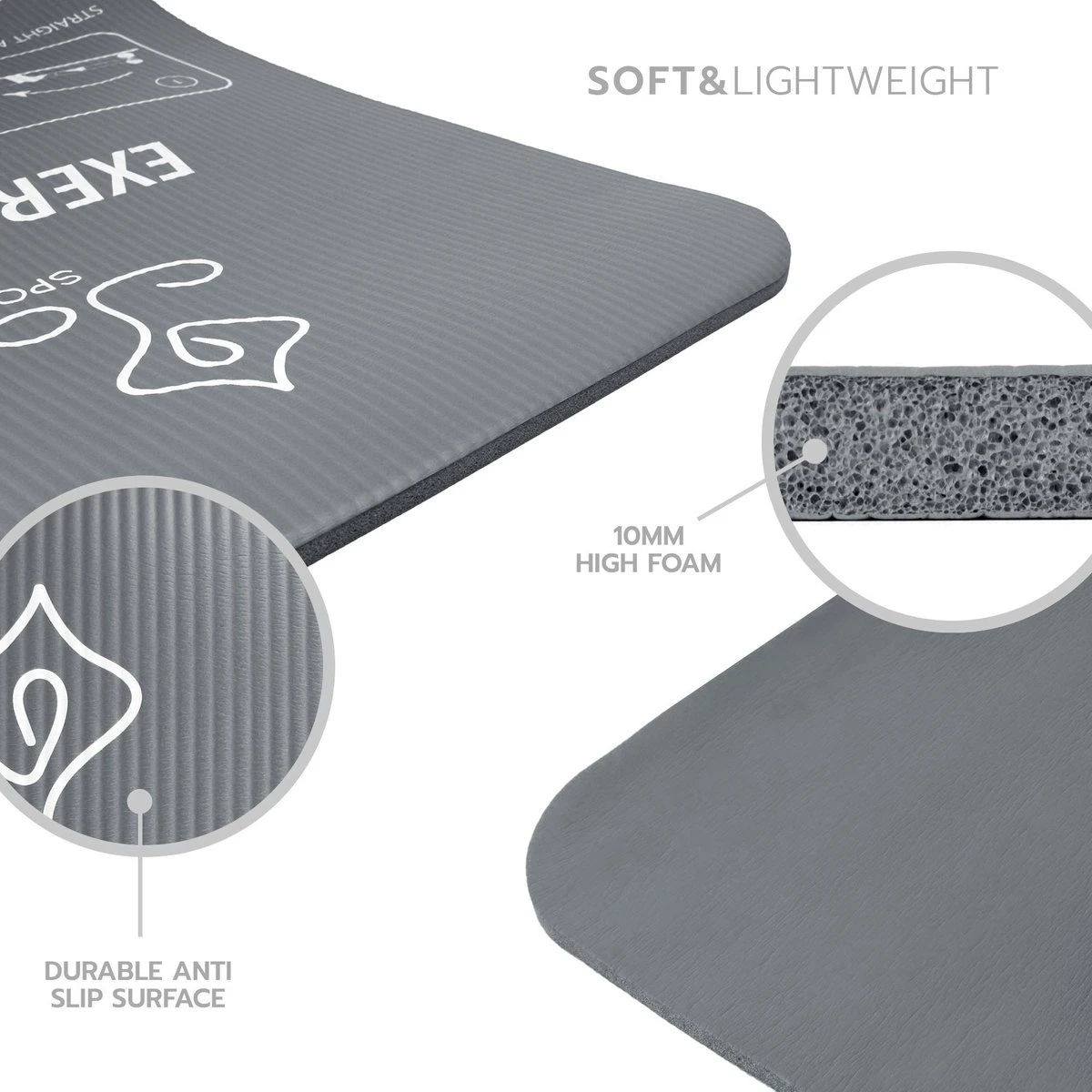 JAP Sports - Yogamat - Anti Slip Met 12 Oefeningen - Fitness, Workout, Aerobics Etc. - Extra Dik - Zacht En Licht - Eco Friendly - Anti Bacterie - Grijs 5 JAP Sports - Yogamat - Anti Slip Met 12 Oefeningen - Fitness, Workout, Aerobics Etc. - Extra Dik - Zacht En Licht - Eco Friendly - Anti Bacterie - Grijs - Afbeelding 3