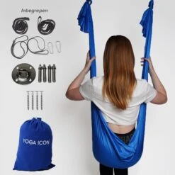 Therapeutische Hangmat YOGA ICON | Aerial Yoga | 280*150cm | Blauw | Inclusief Handige Draagtas En 1 Plafondhaak | Workout | Training En Ontspanning |
