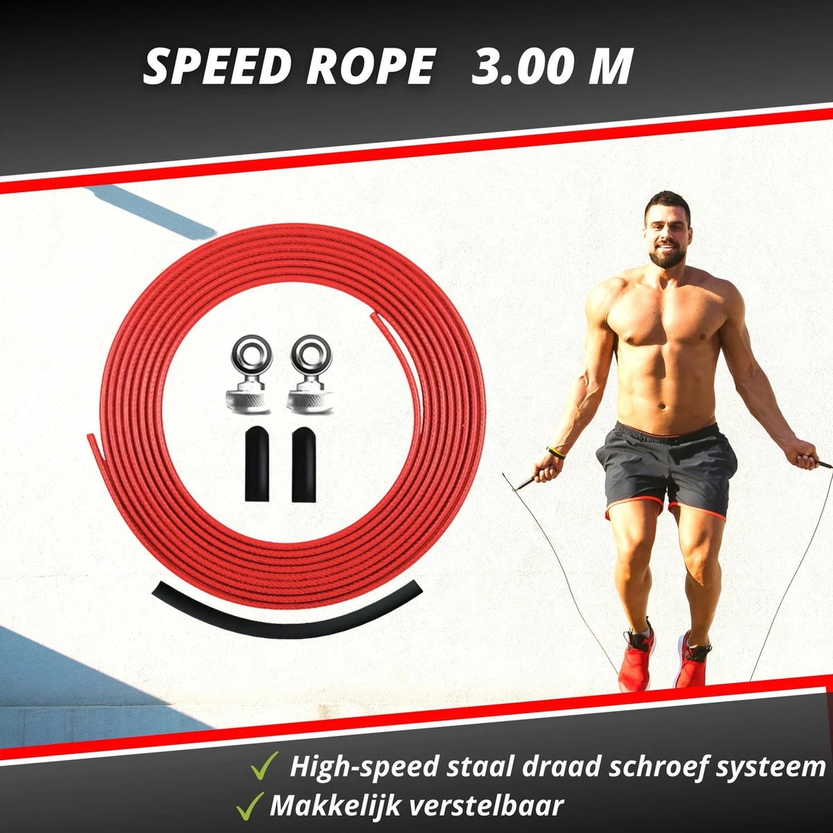 Professioneel Crossfit & Fitness Springtouw – Jump Rope – Speedrope – Verstelbaar – Rood 5 Professioneel Crossfit & Fitness Springtouw – Jump Rope – Speedrope – Verstelbaar – Rood - Afbeelding 3