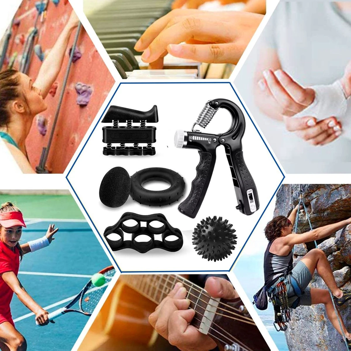 KANGKA 6 Delige Handtrainer Set – Verstelbare Handknijper - Handgrip - Vingertrainer - Onderarm Grip Trainer – Stressbal, Knijphalter, Stretcher & Grip Bal 8 KANGKA 6 Delige Handtrainer Set – Verstelbare Handknijper - Handgrip - Vingertrainer - Onderarm Grip Trainer – Stressbal, Knijphalter, Stretcher & Grip Bal - Afbeelding 6