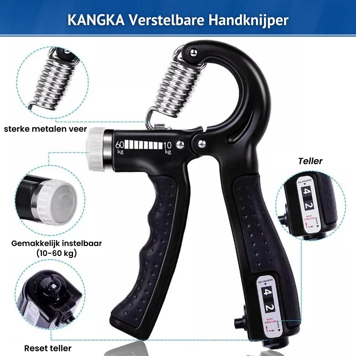 KANGKA 6 Delige Handtrainer Set – Verstelbare Handknijper - Handgrip - Vingertrainer - Onderarm Grip Trainer – Stressbal, Knijphalter, Stretcher & Grip Bal 9 KANGKA 6 Delige Handtrainer Set – Verstelbare Handknijper - Handgrip - Vingertrainer - Onderarm Grip Trainer – Stressbal, Knijphalter, Stretcher & Grip Bal - Afbeelding 7