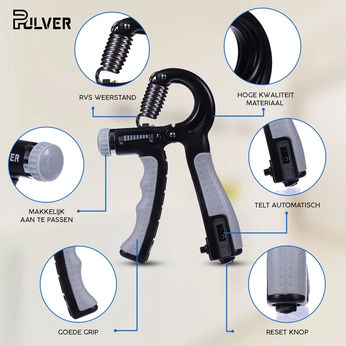 Pulver -Handtrainer 10 To 60kg Met Vingertrainer - Handknijper- Knijphalter - Armtrainer – Gewichten - Hand Knijper Set - Handgripper - Hand Gripper - Grip - Onderarm Trainer - Buigveer – Grip Trainer - Vinger - Hand Spier - Fitness - Grijs 10 Pulver -Handtrainer 10 To 60kg Met Vingertrainer - Handknijper- Knijphalter - Armtrainer – Gewichten - Hand Knijper Set - Handgripper - Hand Gripper - Grip - Onderarm Trainer - Buigveer – Grip Trainer - Vinger - Hand Spier - Fitness - Grijs - Afbeelding 8