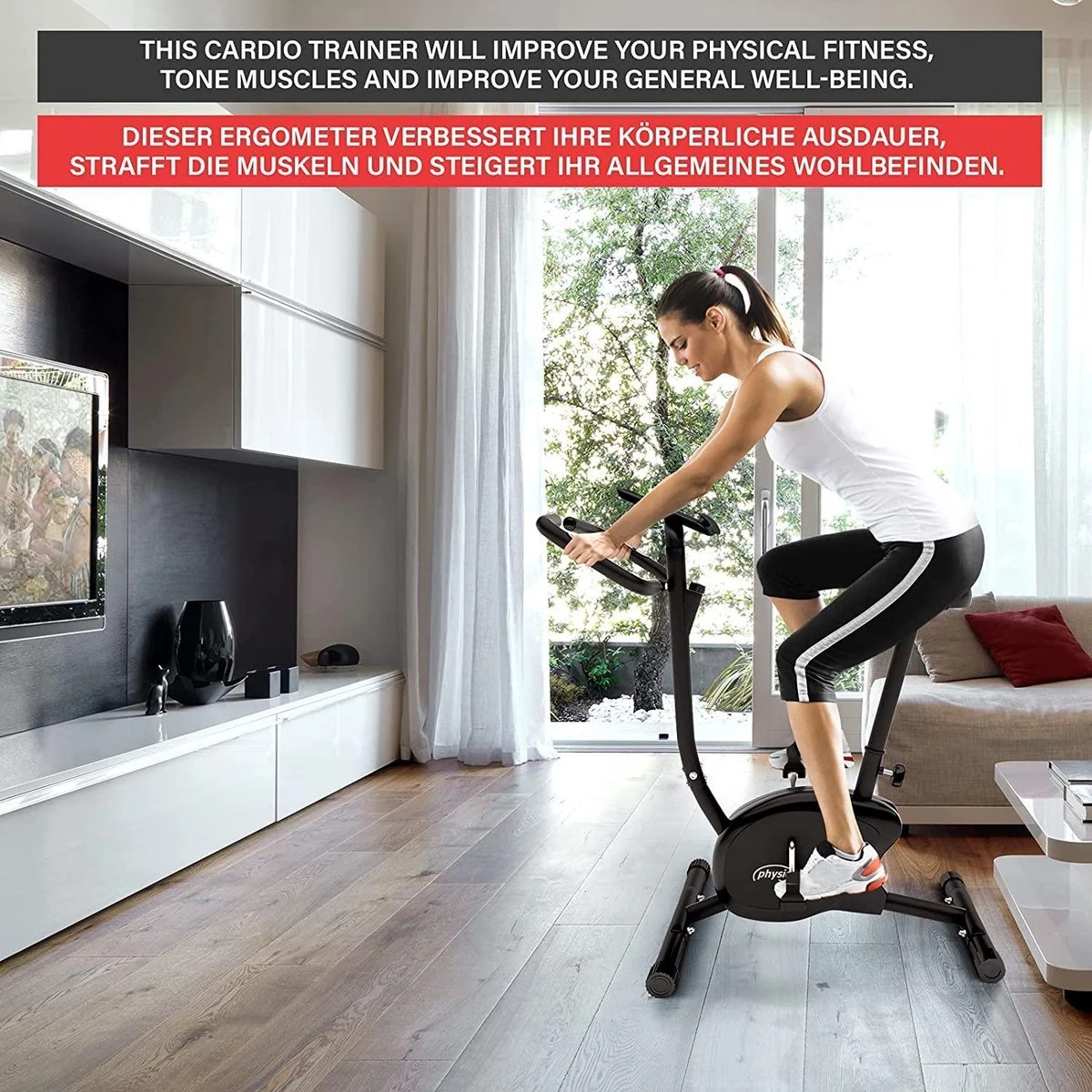 Physionics® Hometrainer - Met LCD-display, Verstelbare Zitting & Weerstand, Met Handpolssensoren, Tot 100 Kg, Zwart - Hometrainer, Fietstrainer, Fitnessfiets, Fitnessfiets, Ergometer 9 Physionics® Hometrainer - Met LCD-display, Verstelbare Zitting & Weerstand, Met Handpolssensoren, Tot 100 Kg, Zwart - Hometrainer, Fietstrainer, Fitnessfiets, Fitnessfiets, Ergometer - Afbeelding 7