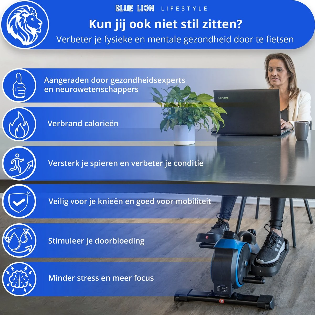 Blue Lion Kenji Stoelfiets Met Accessoires - Mini-Hometrainer - Deskbike - Fiets Voor Onder Bureau 4 Blue Lion Kenji Stoelfiets Met Accessoires - Mini-Hometrainer - Deskbike - Fiets Voor Onder Bureau - Afbeelding 2