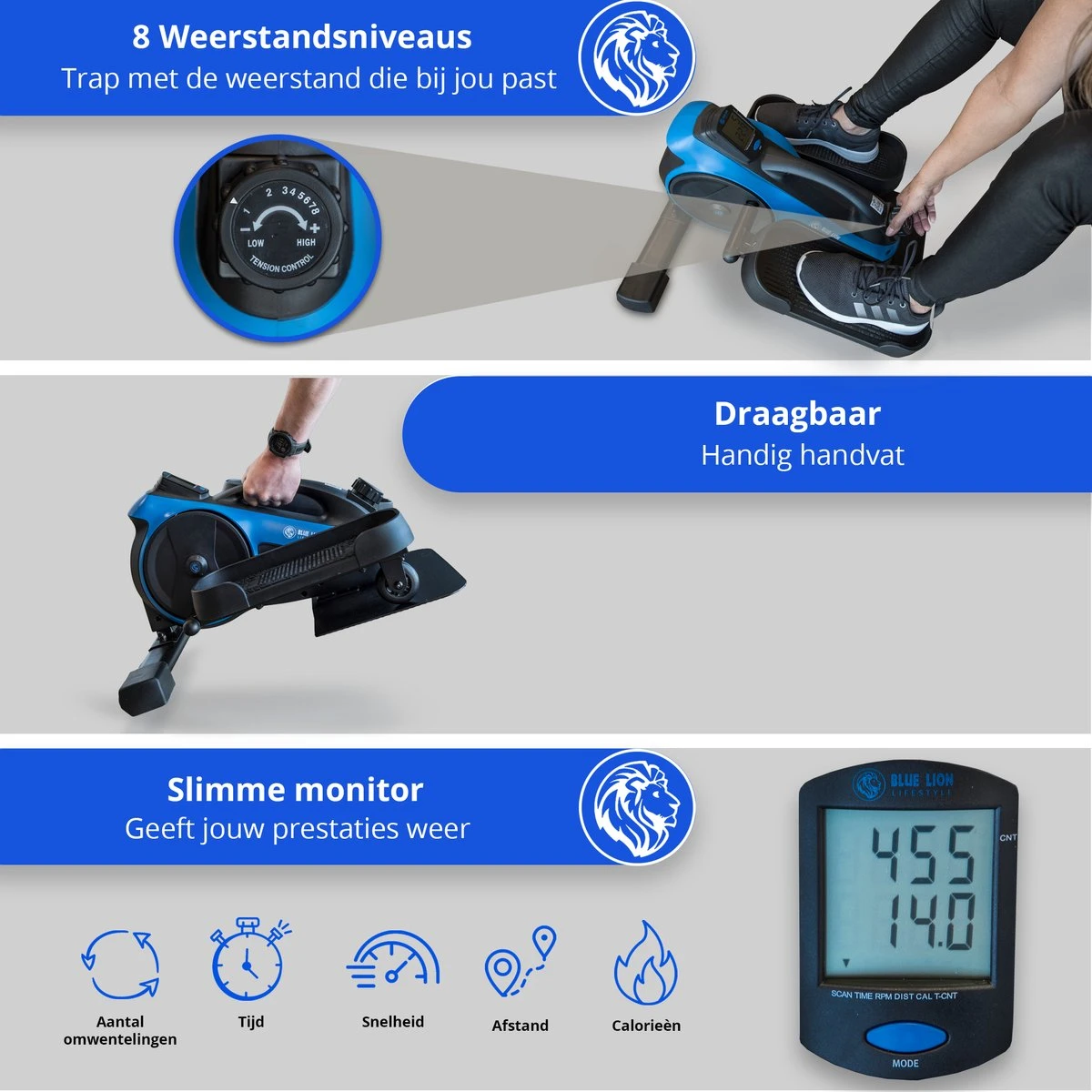 Blue Lion Kenji Stoelfiets Met Accessoires - Mini-Hometrainer - Deskbike - Fiets Voor Onder Bureau 7 Blue Lion Kenji Stoelfiets Met Accessoires - Mini-Hometrainer - Deskbike - Fiets Voor Onder Bureau - Afbeelding 5