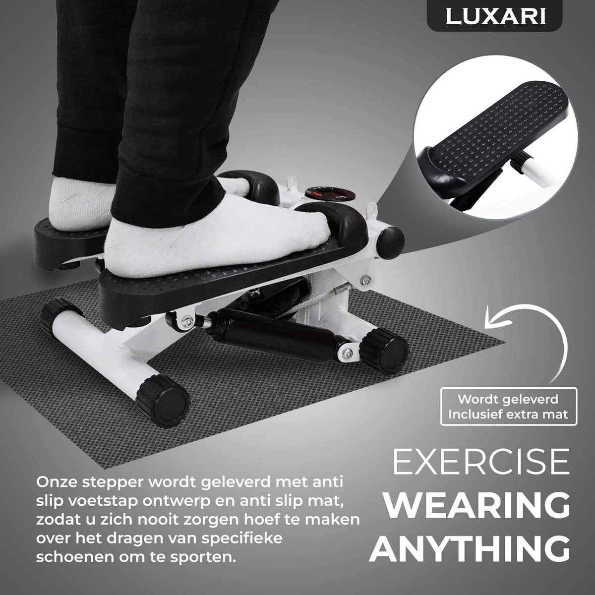 Luxari - 2-in-1 Verstelbare Weerstand - Stepper - Computer - 2 Weerstandskabels - Zwart/wit - Mini Stepper - Aerobic Stepper 6 Luxari - 2-in-1 Verstelbare Weerstand - Stepper - Computer - 2 Weerstandskabels - Zwart/wit - Mini Stepper - Aerobic Stepper - Afbeelding 4
