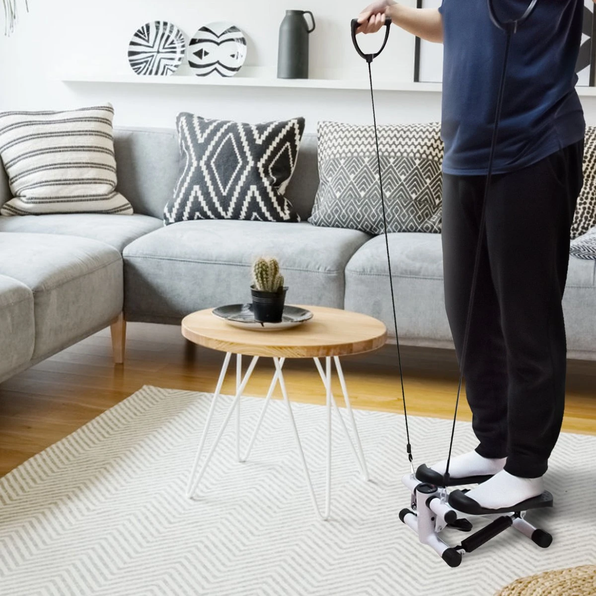 Luxari - 2-in-1 Verstelbare Weerstand - Stepper - Computer - 2 Weerstandskabels - Zwart/wit - Mini Stepper - Aerobic Stepper 9 Luxari - 2-in-1 Verstelbare Weerstand - Stepper - Computer - 2 Weerstandskabels - Zwart/wit - Mini Stepper - Aerobic Stepper - Afbeelding 7