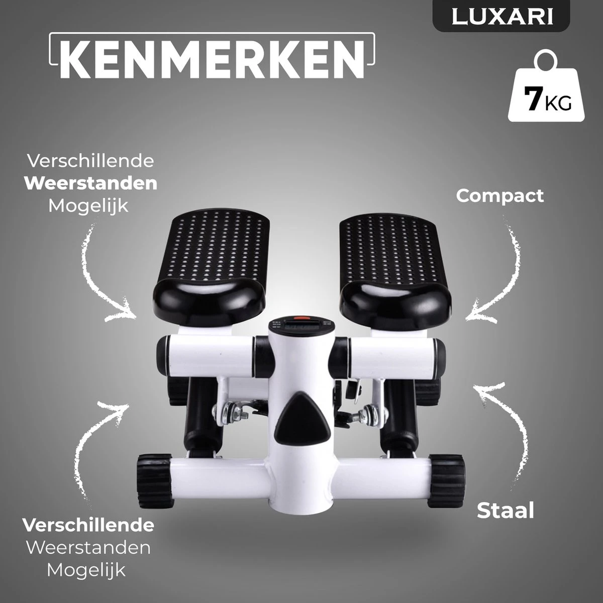 Luxari - 2-in-1 Verstelbare Weerstand - Stepper - Computer - 2 Weerstandskabels - Zwart/wit - Mini Stepper - Aerobic Stepper 11 Luxari - 2-in-1 Verstelbare Weerstand - Stepper - Computer - 2 Weerstandskabels - Zwart/wit - Mini Stepper - Aerobic Stepper - Afbeelding 9