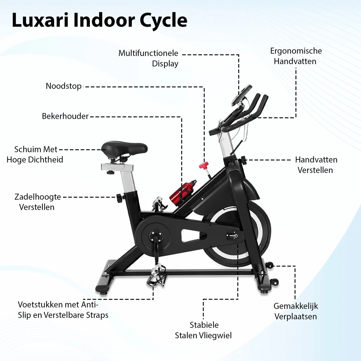 Luxari - Indoor Cycle 2 - Computer Met O.a. Hartslagfunctie - Verstelbare Weerstand - 10 Kg Vliegwiel - I-pad/telefoon Houder - Fitness Fiets - Hometrainer 4 Luxari - Indoor Cycle 2 - Computer Met O.a. Hartslagfunctie - Verstelbare Weerstand - 10 Kg Vliegwiel - I-pad/telefoon Houder - Fitness Fiets - Hometrainer - Afbeelding 2