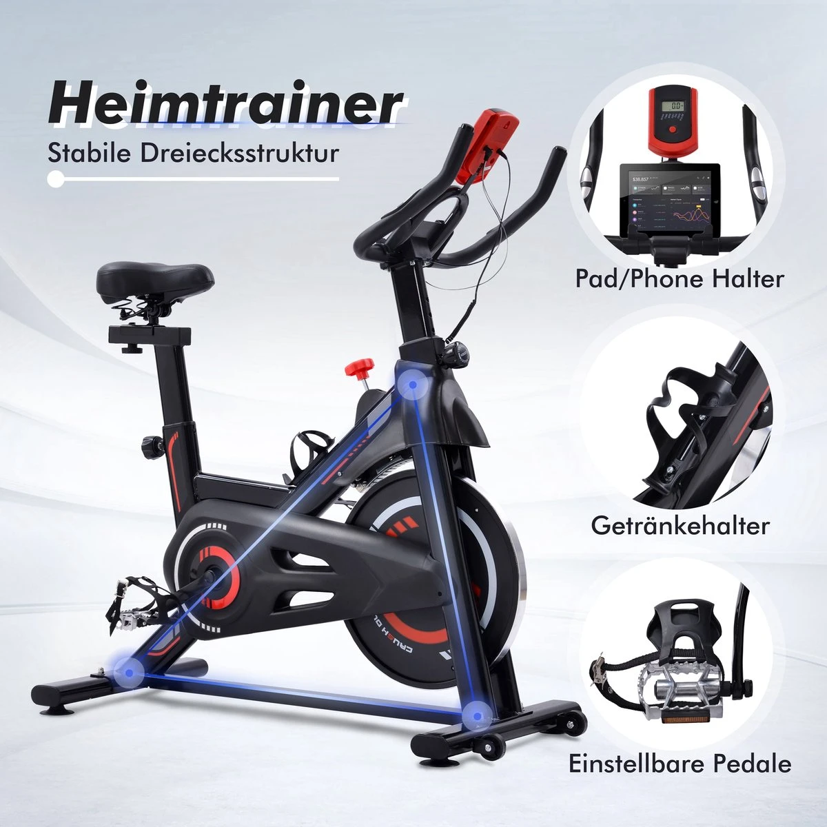 Indoor Cycling Fiets Met Magnetische Weerstand - Stationaire Cardiogym Hometrainer - 6 Kg Vliegwiel En Verstelbaar Comfortabel Zitje - Zwart En Rood 4 Indoor Cycling Fiets Met Magnetische Weerstand - Stationaire Cardiogym Hometrainer - 6 Kg Vliegwiel En Verstelbaar Comfortabel Zitje - Zwart En Rood - Afbeelding 2