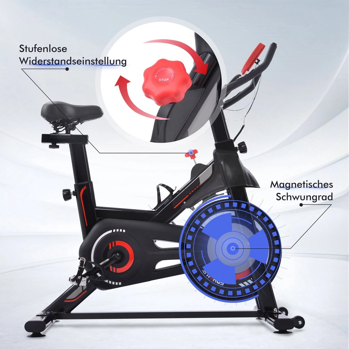 Indoor Cycling Fiets Met Magnetische Weerstand - Stationaire Cardiogym Hometrainer - 6 Kg Vliegwiel En Verstelbaar Comfortabel Zitje - Zwart En Rood 5 Indoor Cycling Fiets Met Magnetische Weerstand - Stationaire Cardiogym Hometrainer - 6 Kg Vliegwiel En Verstelbaar Comfortabel Zitje - Zwart En Rood - Afbeelding 3