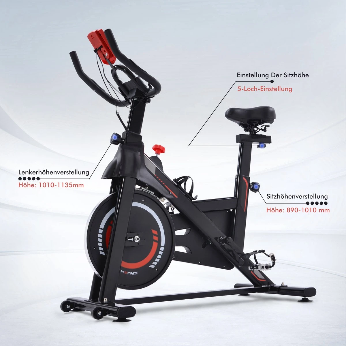 Indoor Cycling Fiets Met Magnetische Weerstand - Stationaire Cardiogym Hometrainer - 6 Kg Vliegwiel En Verstelbaar Comfortabel Zitje - Zwart En Rood 10 Indoor Cycling Fiets Met Magnetische Weerstand - Stationaire Cardiogym Hometrainer - 6 Kg Vliegwiel En Verstelbaar Comfortabel Zitje - Zwart En Rood - Afbeelding 8