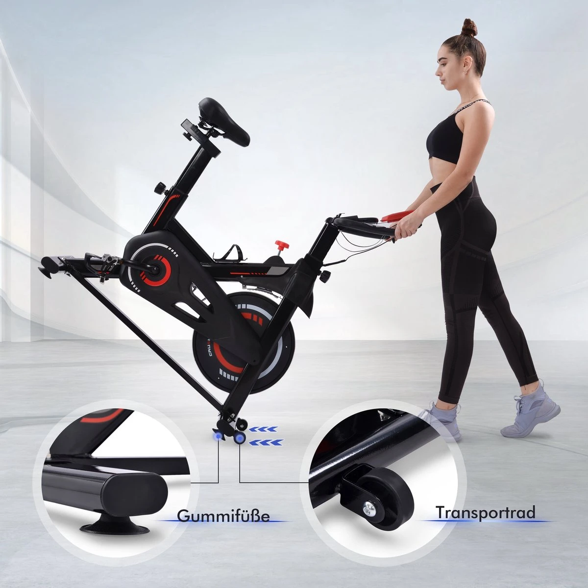 Indoor Cycling Fiets Met Magnetische Weerstand - Stationaire Cardiogym Hometrainer - 6 Kg Vliegwiel En Verstelbaar Comfortabel Zitje - Zwart En Rood 17 Indoor Cycling Fiets Met Magnetische Weerstand - Stationaire Cardiogym Hometrainer - 6 Kg Vliegwiel En Verstelbaar Comfortabel Zitje - Zwart En Rood - Afbeelding 15