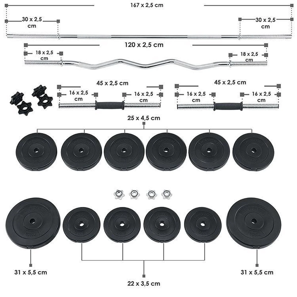 Halterset 3 In 1 / 60kg Halterstang 5 Halterset 3 In 1 / 60kg Halterstang - Afbeelding 3