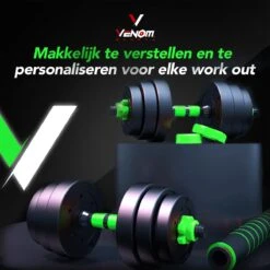 Venom Sports Verstelbare Dumbbell Set Tot 40kg - Professionele 2-in-1 Halterset Gewichten - Gebruiksvriendelijke Fitness Stang - Groen -Fit Gear Verkoop 1200x1200 730