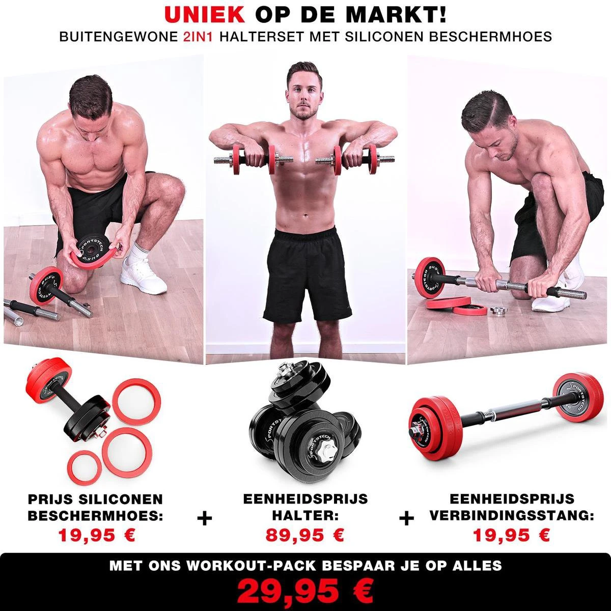 Sportstech AH300 Halterset - Korte&lange Halter Dumbbell Ineen - 30 Kg - Halters - Gewichten 5 Sportstech AH300 Halterset - Korte&lange Halter Dumbbell Ineen - 30 Kg - Halters - Gewichten - Afbeelding 3