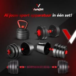 Venom Sports Verstelbare Dumbbell Set Tot 40kg - Professioneel 3-in-1 Halterset Gewichten - Dumbbells, Halterstang En Kettlebells - Zwart -Fit Gear Verkoop 1200x1200 866