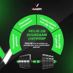 Venom Sports Verstelbare Dumbbell Set Tot 20kg - Professionele 2-in-1 Halterset Gewichten - Gebruiksvriendelijke Fitness Stang - Groen -Fit Gear Verkoop 1200x1200 878