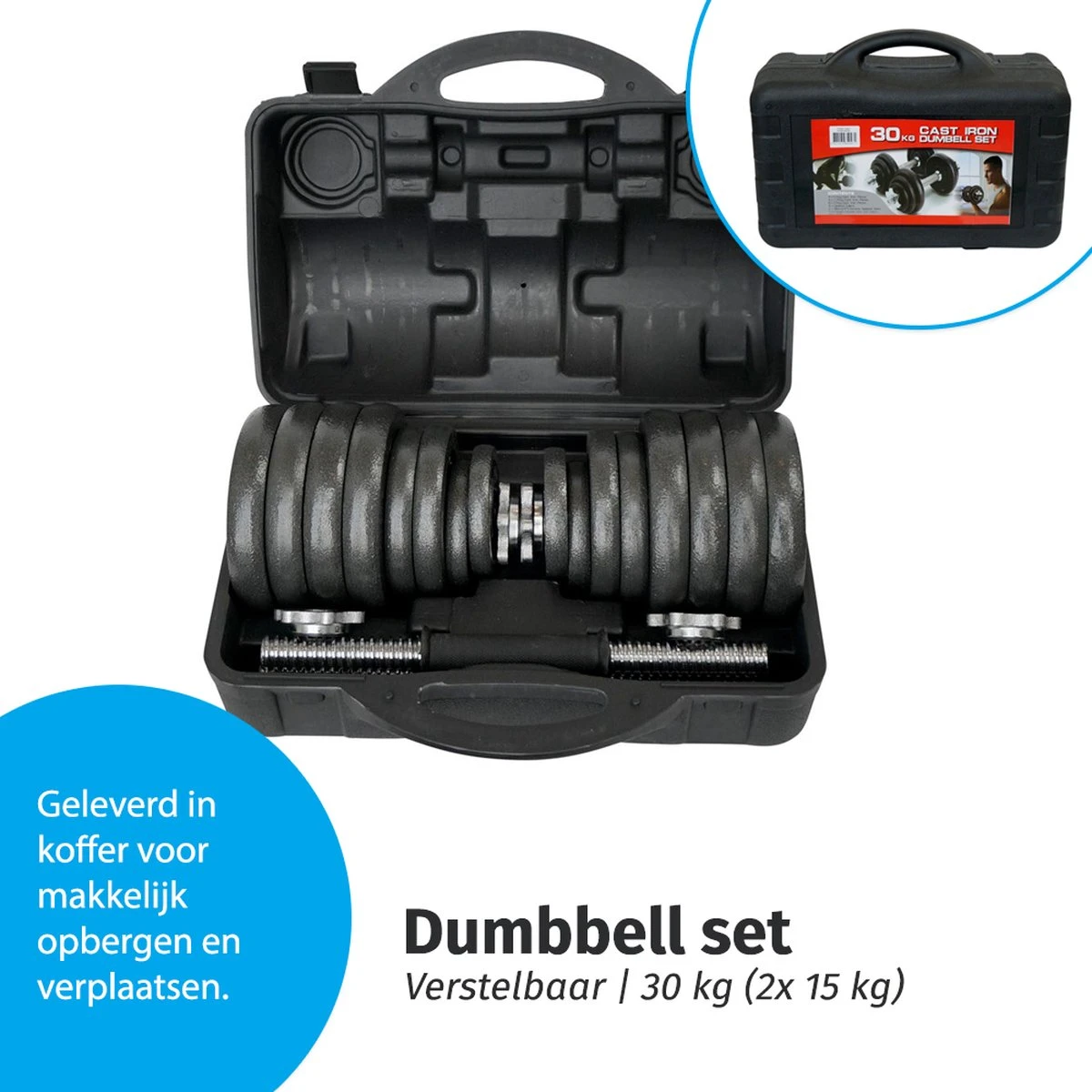 Verstelbare Dumbbell Set 30 Kg Met Koffer - Gietijzeren Gewichten - 2x 15 Kg 5 Verstelbare Dumbbell Set 30 Kg Met Koffer - Gietijzeren Gewichten - 2x 15 Kg - Afbeelding 3