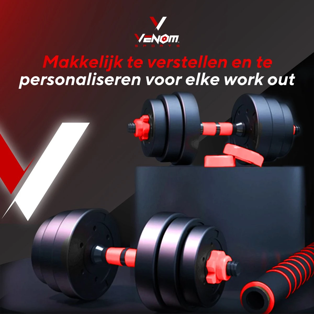 Venom Sports Verstelbare Dumbbell Set Tot 40kg – Professionele 2-in-1 Halterset Gewichten – Gebruiksvriendelijke Fitness Stang – Verstelbare Dumbbellset – Home Gym – Krachttraining – Rood 12 Venom Sports Verstelbare Dumbbell Set Tot 40kg – Professionele 2-in-1 Halterset Gewichten – Gebruiksvriendelijke Fitness Stang – Verstelbare Dumbbellset – Home Gym – Krachttraining – Rood - Afbeelding 10