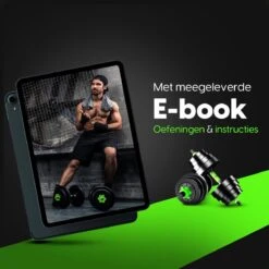 EchoGoods Halterset 30 KG - 2x15 KG - GRATIS Trainingschema - Dumbell Set - Barbell Halterstang Met Gewichten – Verstelbare Dumbells Met Gewichtschijven - Fitness Stang - Black Friday -Fit Gear Verkoop 1200x1200 942