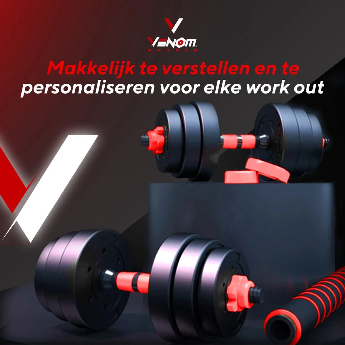Venom Sports Verstelbare Dumbbell Set Tot 30kg - Professionele 2-in-1 Halterset Gewichten - Gebruiksvriendelijke Fitness Stang - Rood 4 Venom Sports Verstelbare Dumbbell Set Tot 30kg - Professionele 2-in-1 Halterset Gewichten - Gebruiksvriendelijke Fitness Stang - Rood - Afbeelding 2
