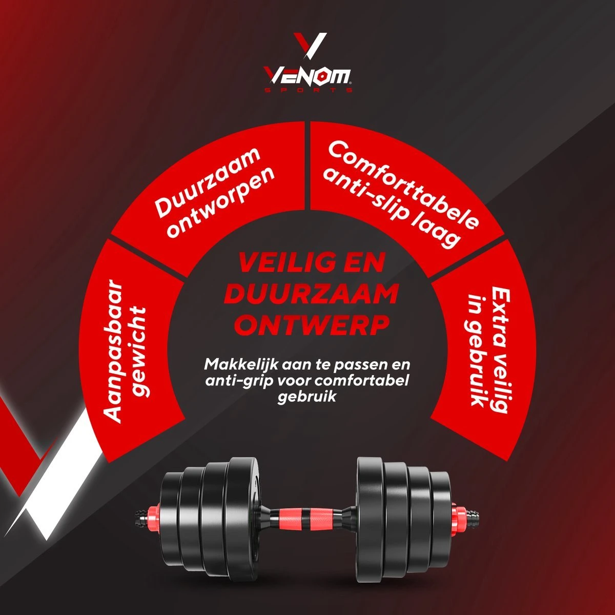 Venom Sports Verstelbare Dumbbell Set Tot 30kg - Professionele 2-in-1 Halterset Gewichten - Gebruiksvriendelijke Fitness Stang - Rood 5 Venom Sports Verstelbare Dumbbell Set Tot 30kg - Professionele 2-in-1 Halterset Gewichten - Gebruiksvriendelijke Fitness Stang - Rood - Afbeelding 3