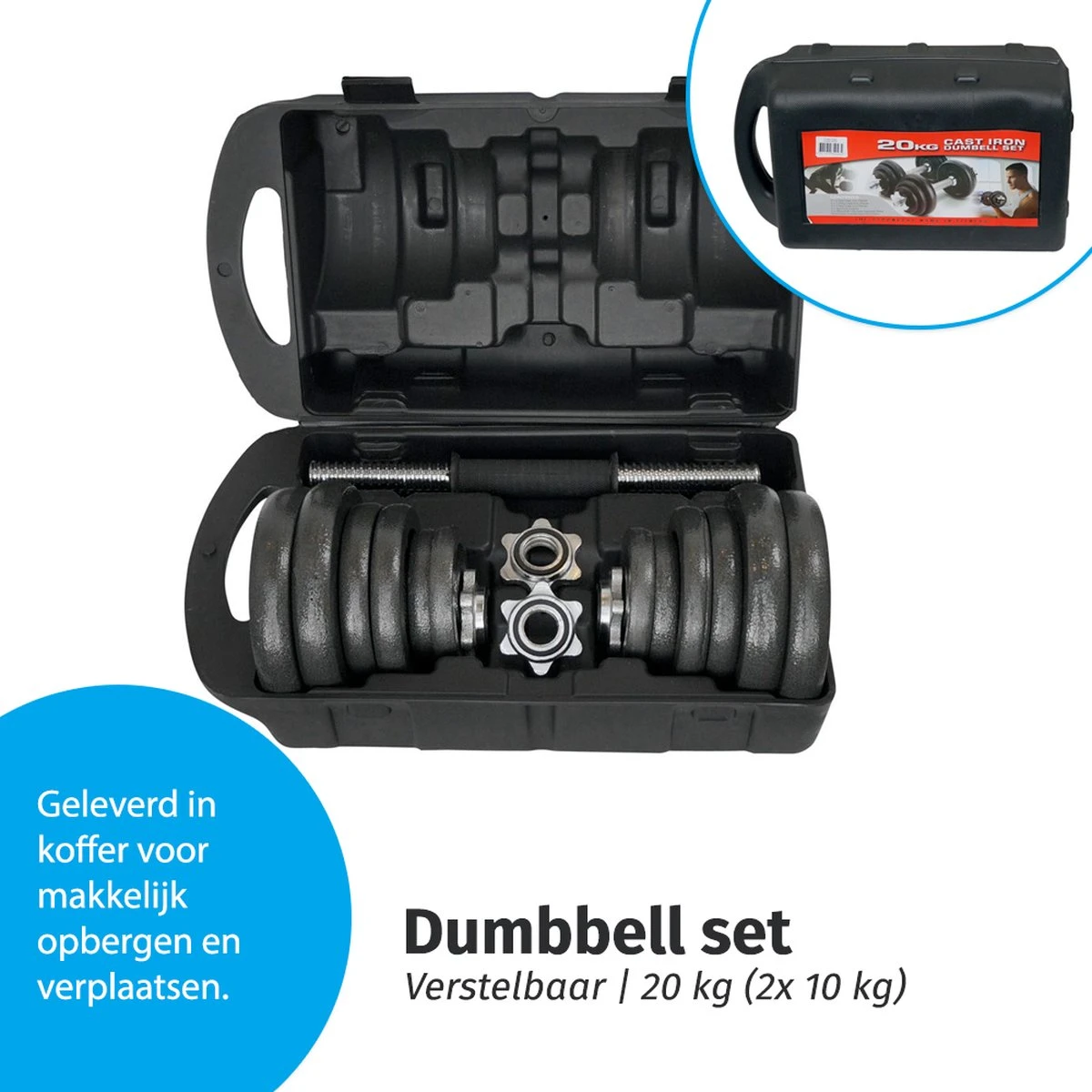 Verstelbare Dumbbell Set 20 Kg Met Koffer - Gietijzeren Gewichten - 2x 10kg 5 Verstelbare Dumbbell Set 20 Kg Met Koffer - Gietijzeren Gewichten - 2x 10kg - Afbeelding 3
