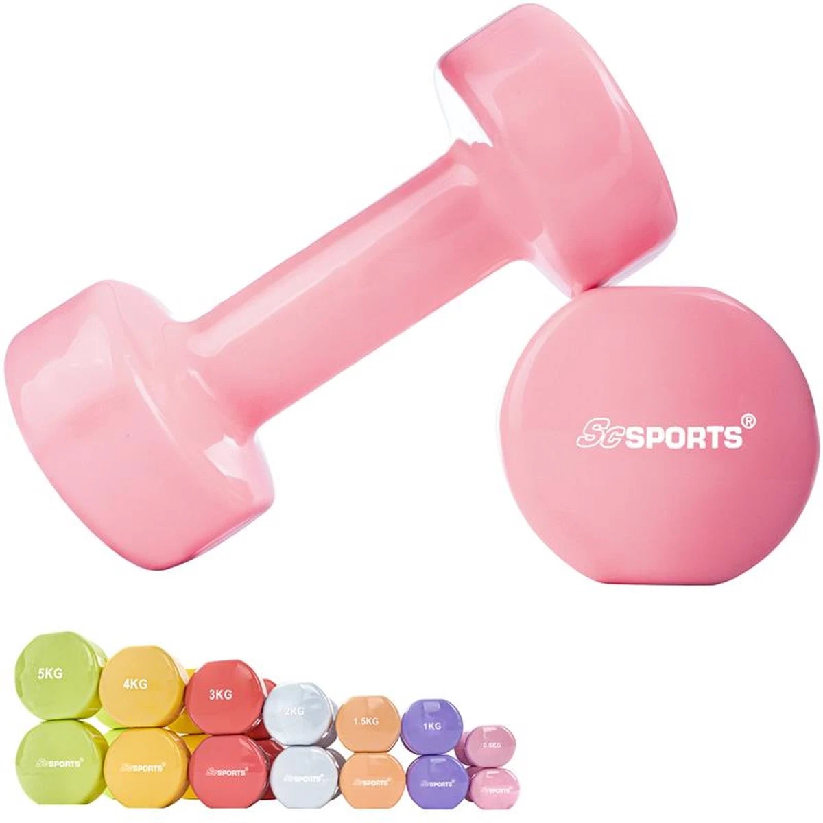 ScSPORTS® Dumbbells - 2 X 0,5 Kg - Vinyl - Pastel Roze - Gewichten - Halters 3 ScSPORTS® Dumbbells - 2 X 0,5 Kg - Vinyl - Pastel Roze - Gewichten - Halters