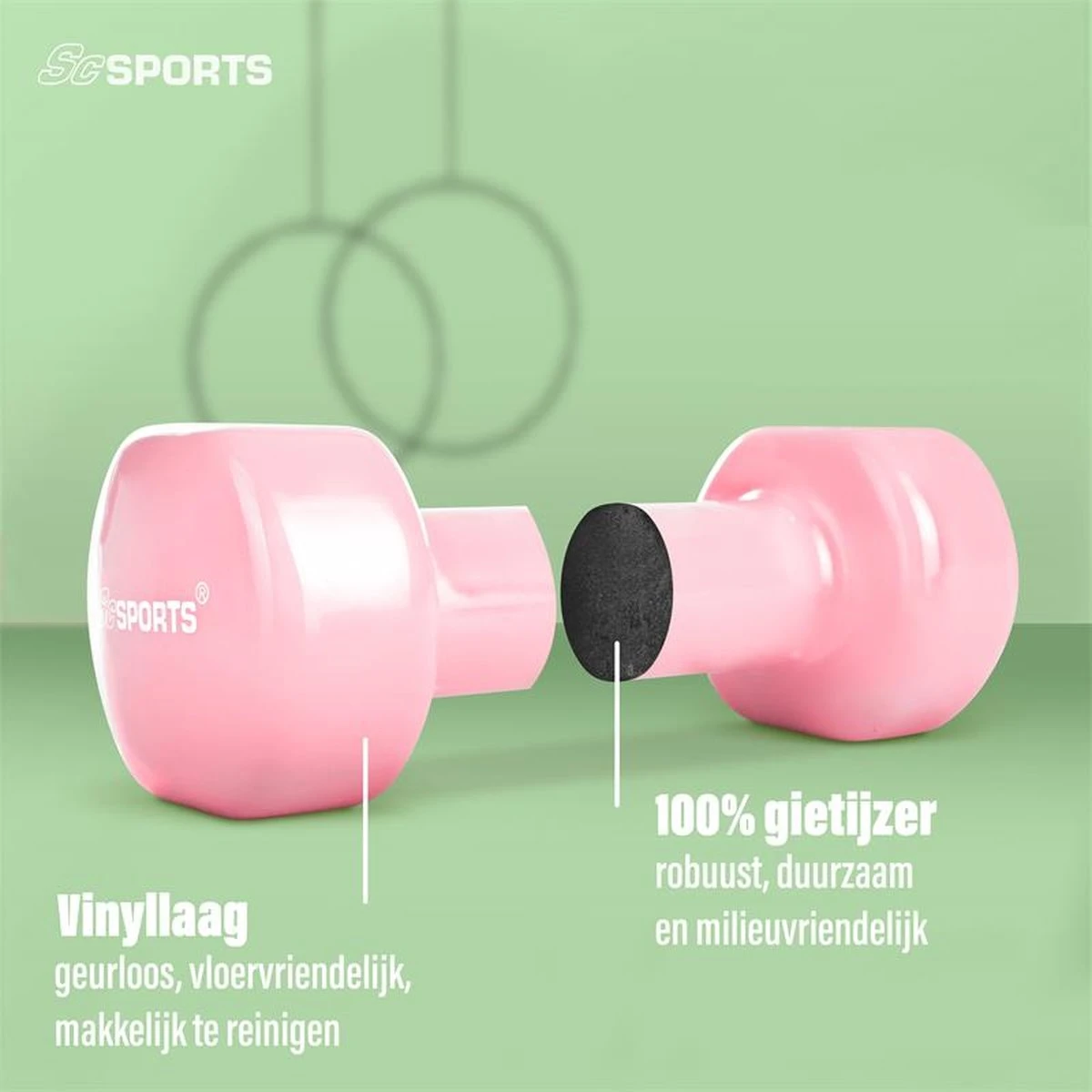 ScSPORTS® Dumbbells - 2 X 0,5 Kg - Vinyl - Pastel Roze - Gewichten - Halters 7 ScSPORTS® Dumbbells - 2 X 0,5 Kg - Vinyl - Pastel Roze - Gewichten - Halters - Afbeelding 5