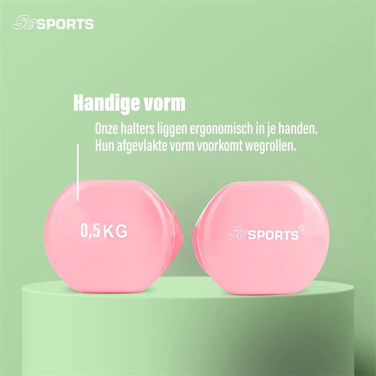 ScSPORTS® Dumbbells - 2 X 0,5 Kg - Vinyl - Pastel Roze - Gewichten - Halters 8 ScSPORTS® Dumbbells - 2 X 0,5 Kg - Vinyl - Pastel Roze - Gewichten - Halters - Afbeelding 6