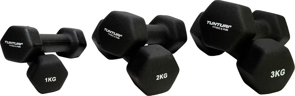 Tunturi Gewichten - Halterset - Dumbbell Set - Neopreen Dummbbells - 1 T/m 3kg - 3 Paar - Incl. Gratis Fitness App 9 Tunturi Gewichten - Halterset - Dumbbell Set - Neopreen Dummbbells - 1 T/m 3kg - 3 Paar - Incl. Gratis Fitness App - Afbeelding 7