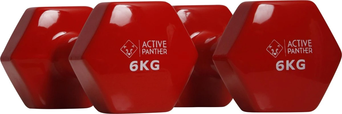 Active Panther Dumbbell Set 2 X 6 KG - 12 Kg Totaal - Vinyl - Rood 4 Active Panther Dumbbell Set 2 X 6 KG - 12 Kg Totaal - Vinyl - Rood - Afbeelding 2