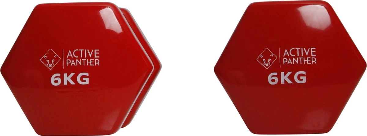Active Panther Dumbbell Set 2 X 6 KG - 12 Kg Totaal - Vinyl - Rood 5 Active Panther Dumbbell Set 2 X 6 KG - 12 Kg Totaal - Vinyl - Rood - Afbeelding 3