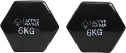 Active Panther Dumbbell Set 2 X 6 KG - 12 Kg Totaal - Vinyl - Zwart -Fit Gear Verkoop 1200x510
