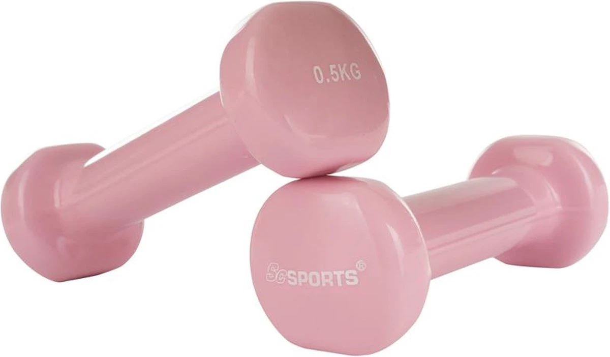 ScSPORTS® Dumbbells - 2 X 0,5 Kg - Vinyl - Pastel Roze - Gewichten - Halters 5 ScSPORTS® Dumbbells - 2 X 0,5 Kg - Vinyl - Pastel Roze - Gewichten - Halters - Afbeelding 3