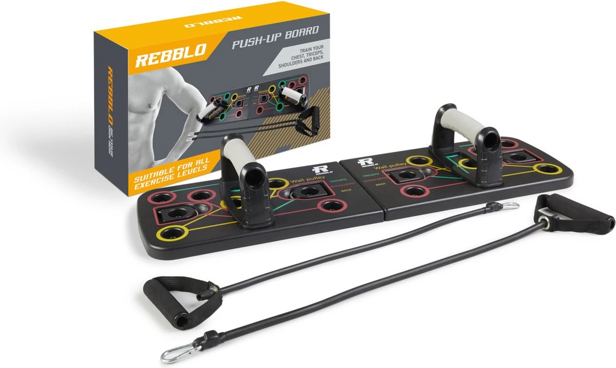 Rebblo - Push-up Board - Thuis Sporten - Bicep, Rug, Schouder En Tricep - Anti-slip - Weerstandsbanden - Griphendels 3 Rebblo - Push-up Board - Thuis Sporten - Bicep, Rug, Schouder En Tricep - Anti-slip - Weerstandsbanden - Griphendels