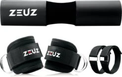 ZEUZ® Barbell Pad & 2 Stuks Enkelband Straps Fitness Set – Ankle Cuff Strap & Nekbeschermer – Zwart