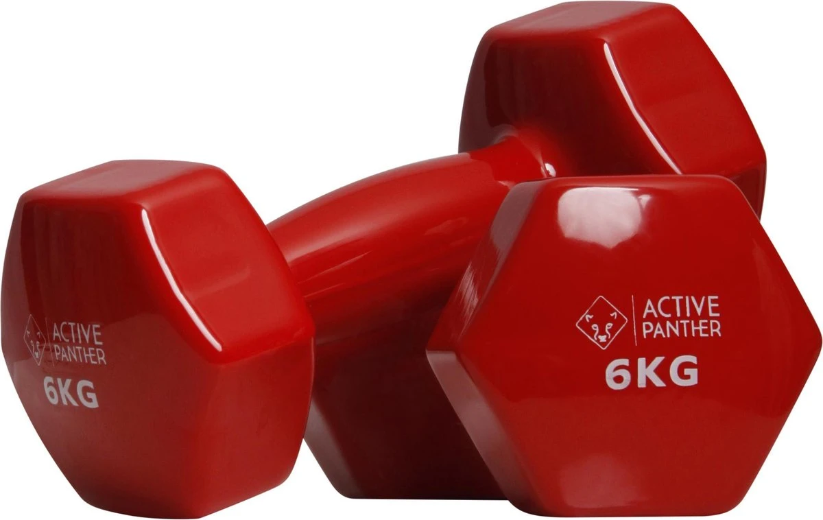 Active Panther Dumbbell Set 2 X 6 KG - 12 Kg Totaal - Vinyl - Rood 3 Active Panther Dumbbell Set 2 X 6 KG - 12 Kg Totaal - Vinyl - Rood