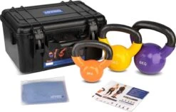Merkloos Pro Fitness Kettlebell Set – Set Van 3 Gewichten – 2, 4 En 6 Kg – Gietijzer – Opbergbox - Cadeau