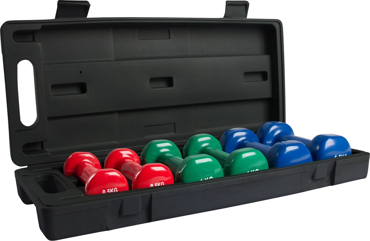 Dumbbellset - VirtuFit Dumbbells - Vinyl - Met Koffer - 6 Kg Totaal 3 Dumbbellset - VirtuFit Dumbbells - Vinyl - Met Koffer - 6 Kg Totaal