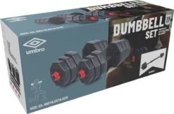 Umbro Halterset - 20 KG - Verstelbare Dumbells En Barbell - Gewichten Van 1.25 KG, 1.5KG En 2KG - Kunststof -Fit Gear Verkoop 1200x790