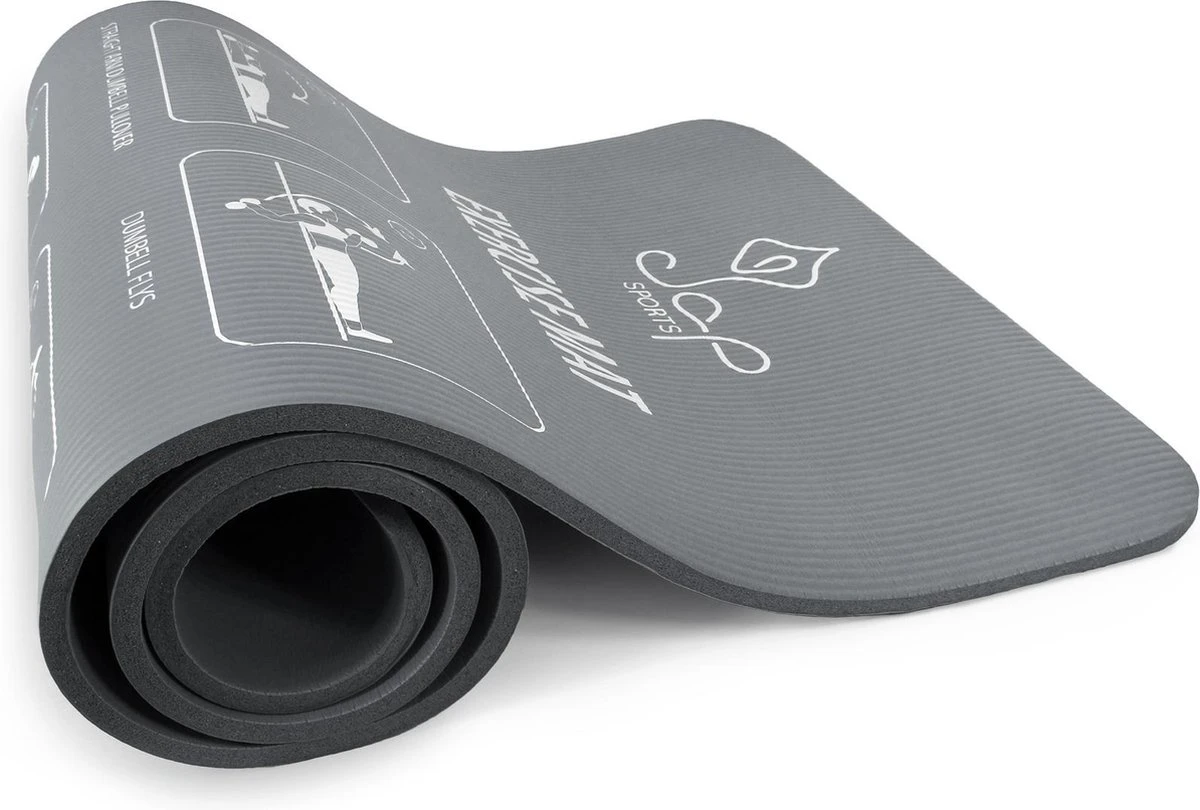 JAP Sports - Yogamat - Anti Slip Met 12 Oefeningen - Fitness, Workout, Aerobics Etc. - Extra Dik - Zacht En Licht - Eco Friendly - Anti Bacterie - Grijs 4 JAP Sports - Yogamat - Anti Slip Met 12 Oefeningen - Fitness, Workout, Aerobics Etc. - Extra Dik - Zacht En Licht - Eco Friendly - Anti Bacterie - Grijs - Afbeelding 2