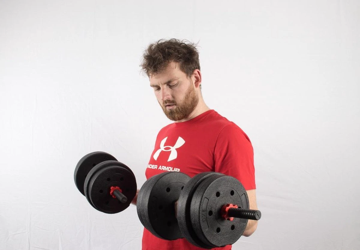 Dumbbellset 25 Kg Met Halterstang - Dumbbells Verstelbaar - Halterset - Fitness Gewichten Set - Rood/zwart 10 Dumbbellset 25 Kg Met Halterstang - Dumbbells Verstelbaar - Halterset - Fitness Gewichten Set - Rood/zwart - Afbeelding 8