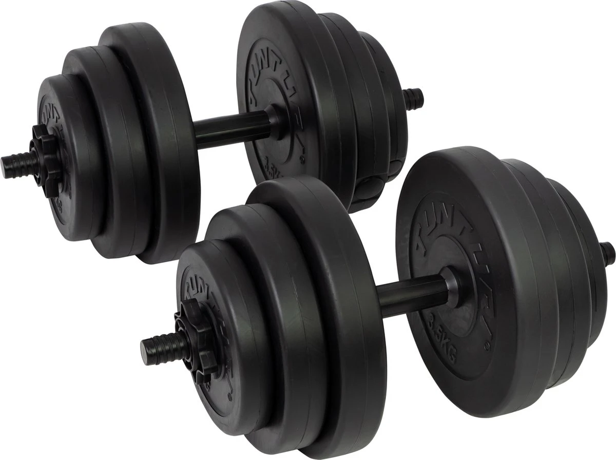 Tunturi Gewichten - Halterset - Dumbbell Set - 2 Stuks - Totaal 28kg - Zwart - Vinyl - Incl. Gratis Fitness App 3 Tunturi Gewichten - Halterset - Dumbbell Set - 2 Stuks - Totaal 28kg - Zwart - Vinyl - Incl. Gratis Fitness App