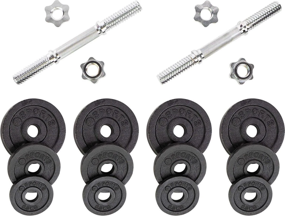 RS Sports Dumbellset - Halterset Met Gewichten - Totaal 20 Kg - 2 Stangen - Zwart 5 RS Sports Dumbellset - Halterset Met Gewichten - Totaal 20 Kg - 2 Stangen - Zwart - Afbeelding 3