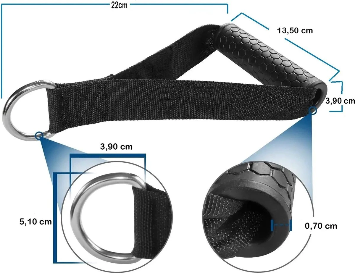 MJ Sports Premium Strap Handles Inclusief 2 Karabijnhaken - Handvatten Set - Voor Krachtstations En Weerstandsbanden - Cable Crossover - Fitness - Handgrepen Met D-ring - Zwart 12 MJ Sports Premium Strap Handles Inclusief 2 Karabijnhaken - Handvatten Set - Voor Krachtstations En Weerstandsbanden - Cable Crossover - Fitness - Handgrepen Met D-ring - Zwart - Afbeelding 10