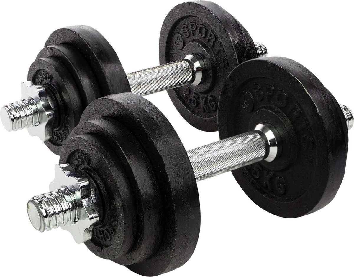 RS Sports Dumbellset - Halterset Met Gewichten - Totaal 20 Kg - 2 Stangen - Zwart 3 RS Sports Dumbellset - Halterset Met Gewichten - Totaal 20 Kg - 2 Stangen - Zwart